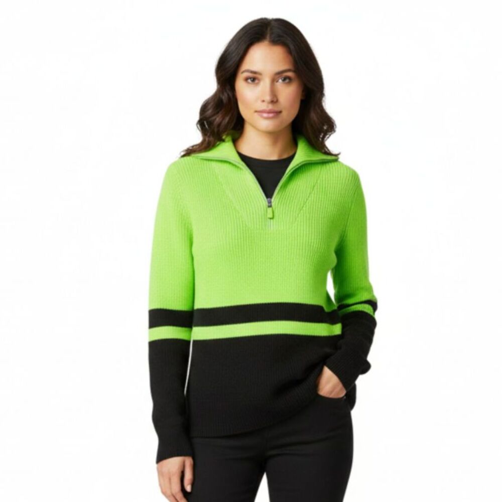 Ralph Lauren Green & Black  Quarter Zip Long Sleeve Color block Neon Sweater L